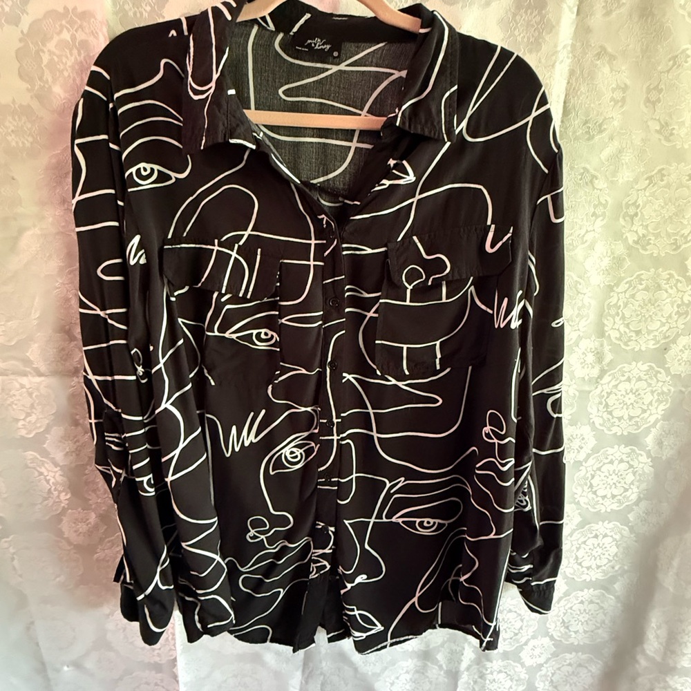 Milk and Honey Black and White Abstract Face women’s blouse/tunic